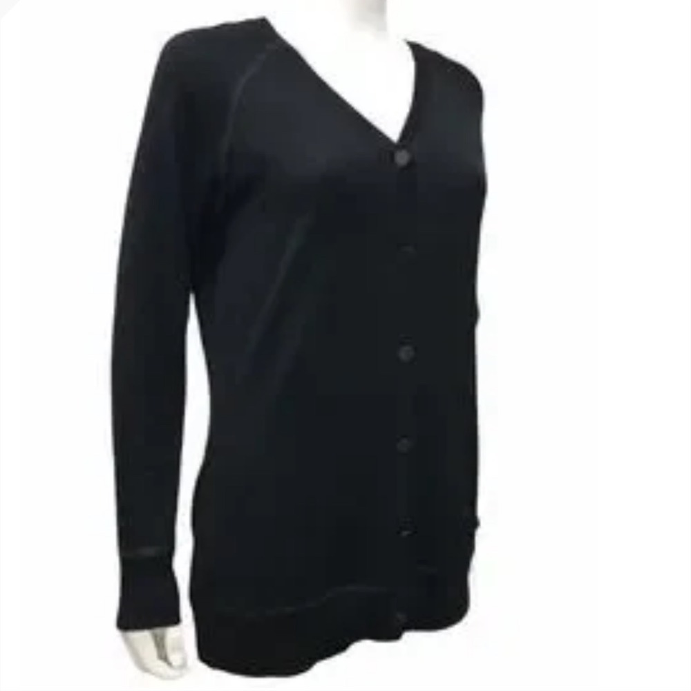 St. John Womens Black Wool Blend V-Neck Button Front‎ Cardigan Sweater Size 8